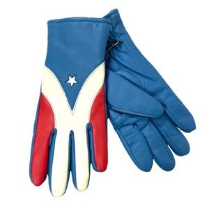 Vintage 1970s Van Raalte Red White and Blue Star Detail Vinyl Gloves
